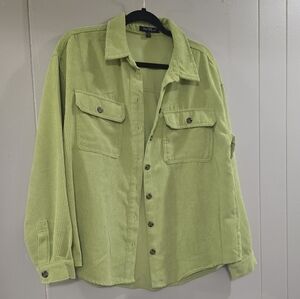 Lime Green Corduroy Button-Up Shirt - MED